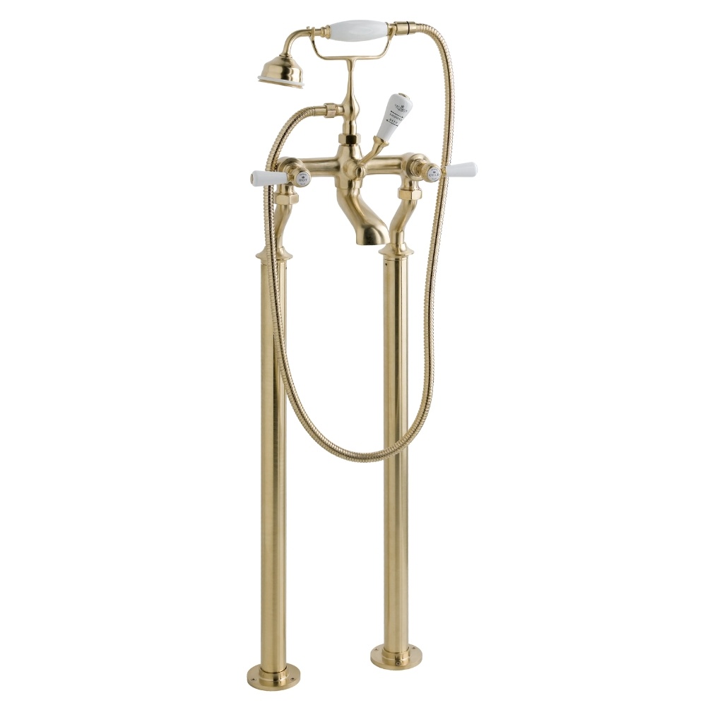BC Designs Victrion Lever Brushed Gold Freestanding Bath Shower Mixer Cut Out